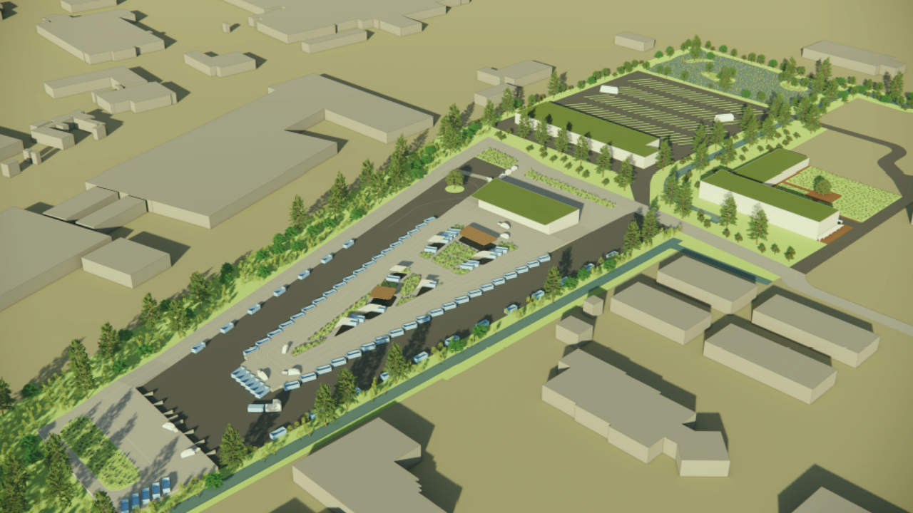 Projekttegning af moderne genbrugsplads