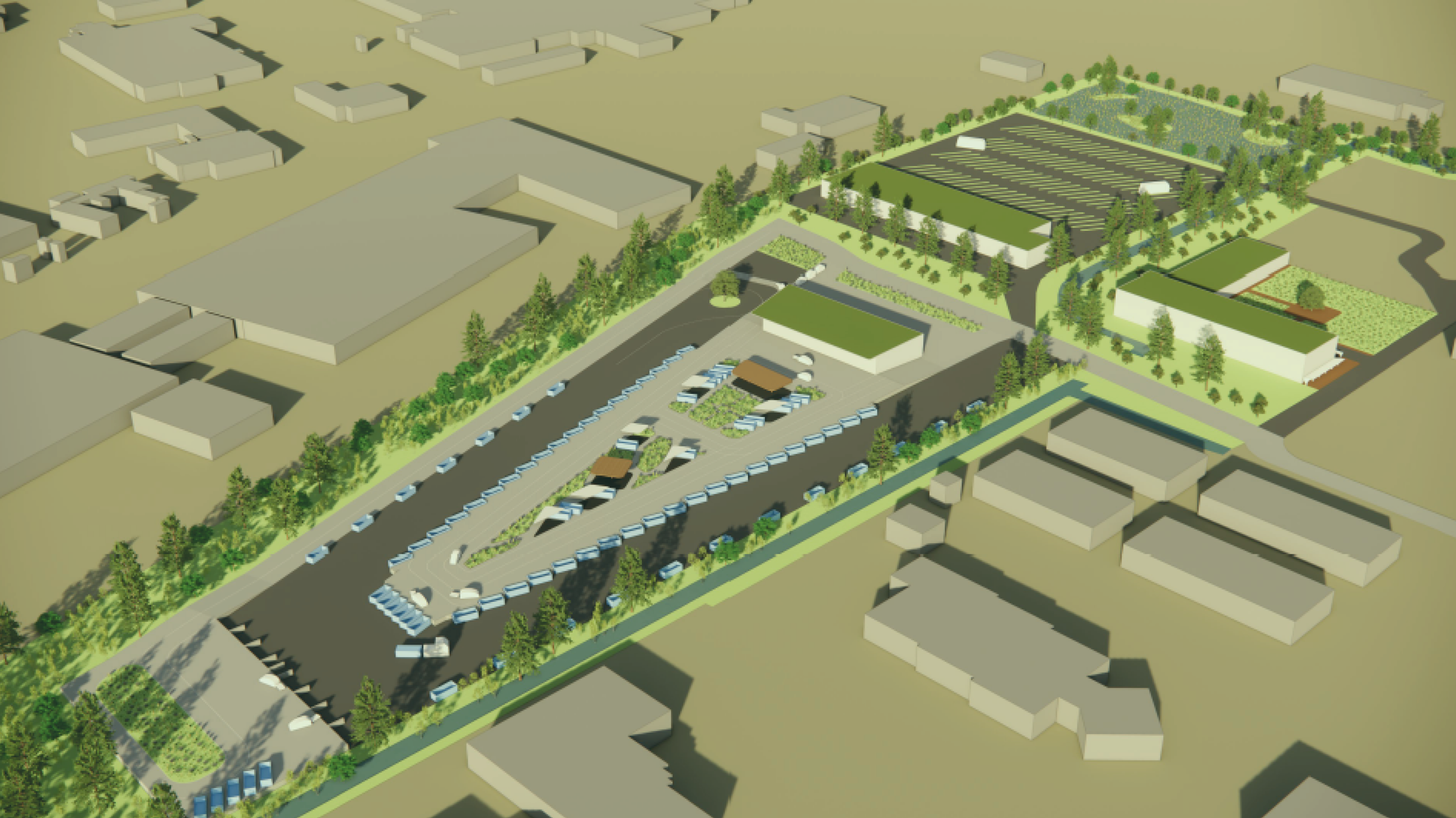 Projekttegning af moderne genbrugsplads