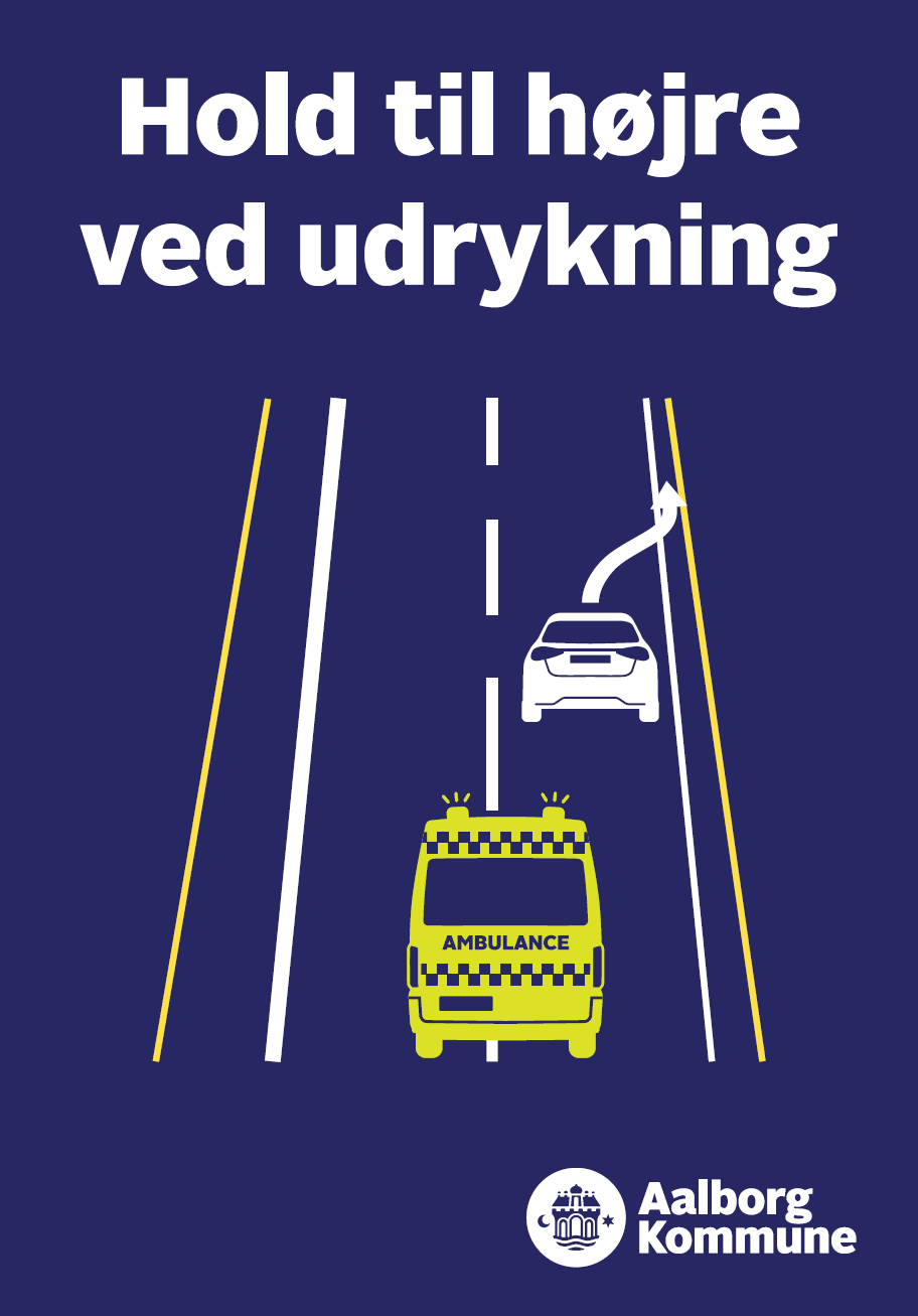 Illustration af hvordan man skal placere sig i trafikken, når en ambulance skal forbi