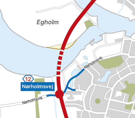 Kortudsnit af 3. Limfjordsforbindelse der viser tilslutningsanlægget ved Nørholmsvej