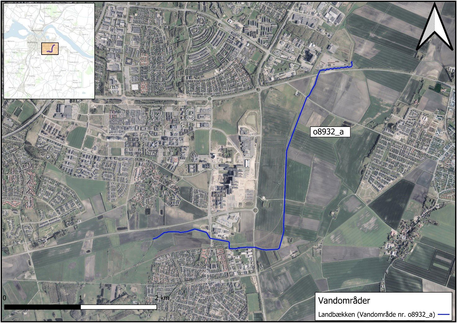 Oversigtskort over vandløbsrestaurering i Landbækken