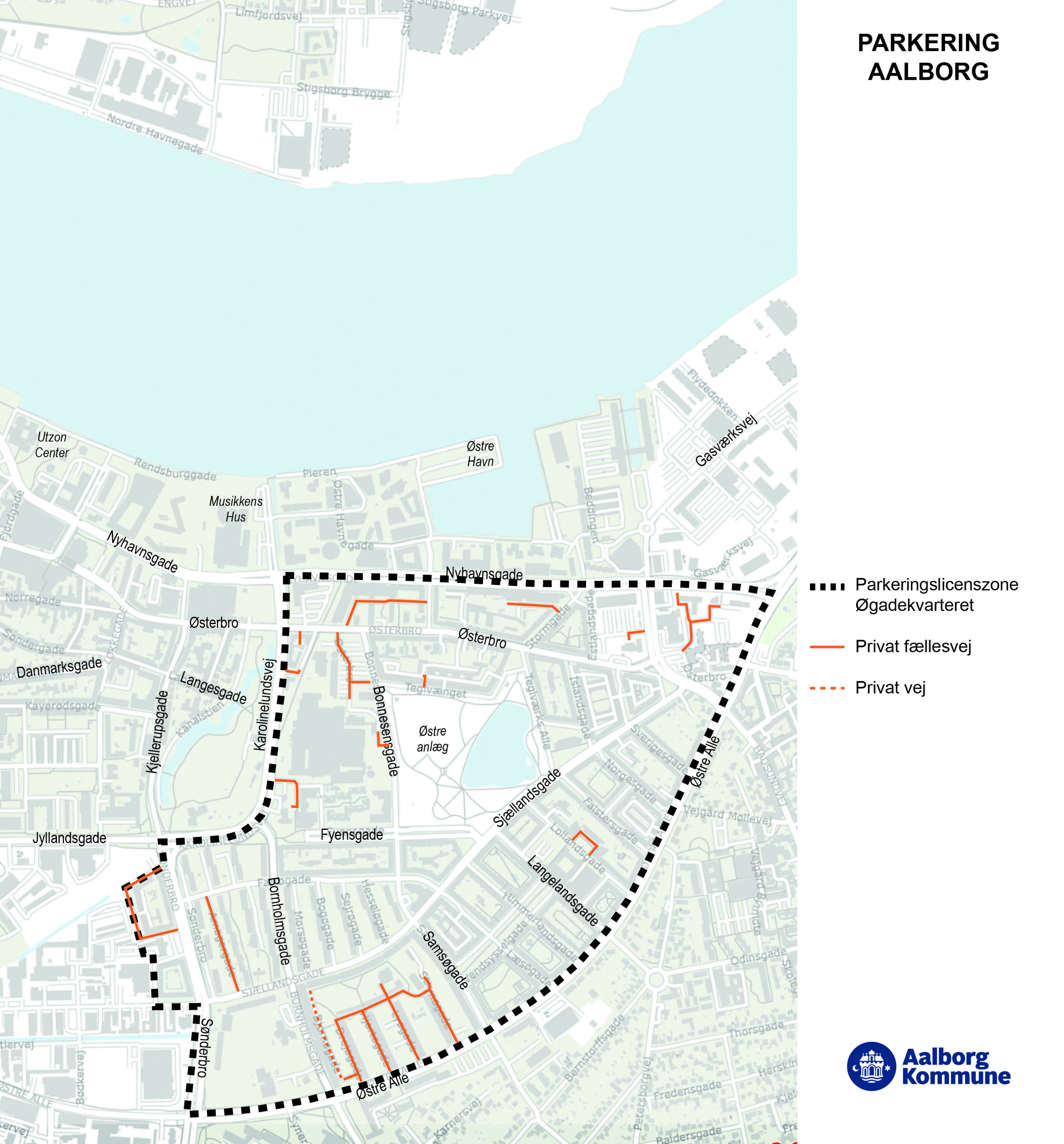 Kort over private veje og private fællesveje i Øgadekvarteret