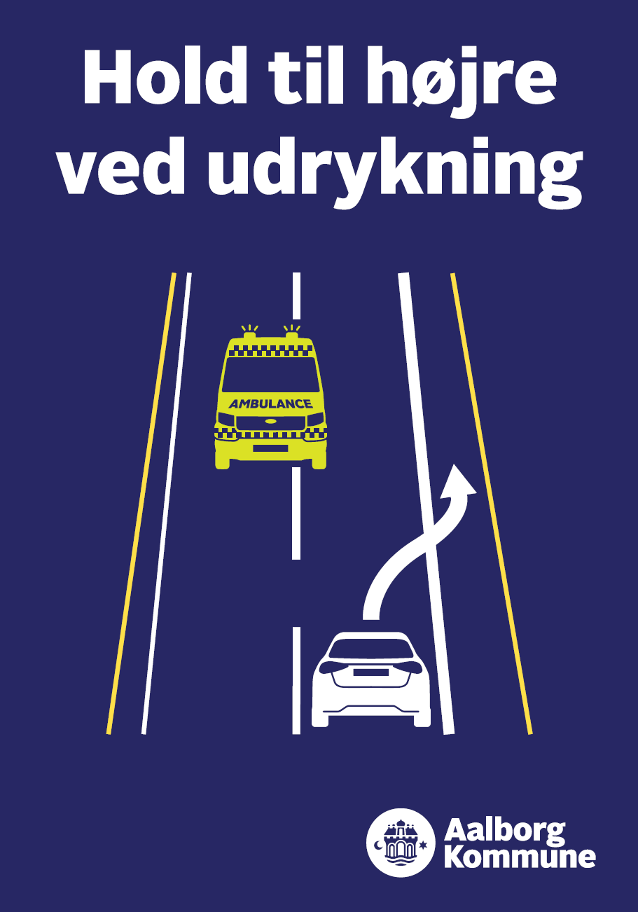Illustration af hvordan man skal placere sig i trafikken, når en ambulance skal forbi
