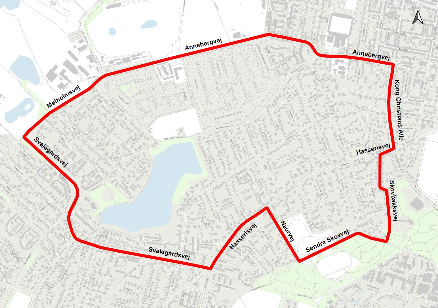 Oversigtskort over lukkede veje på rundstrækningen.