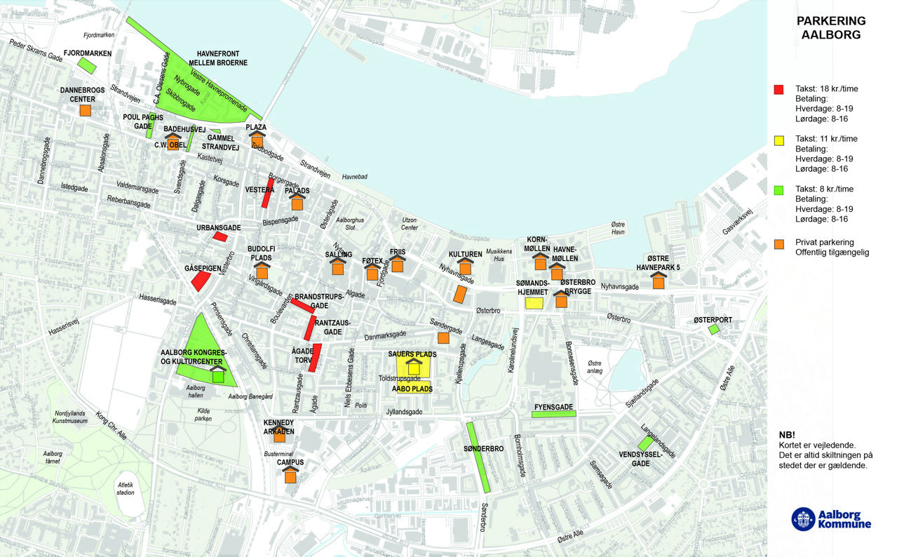 Kort over betalingsparkering i Aalborg 2026
