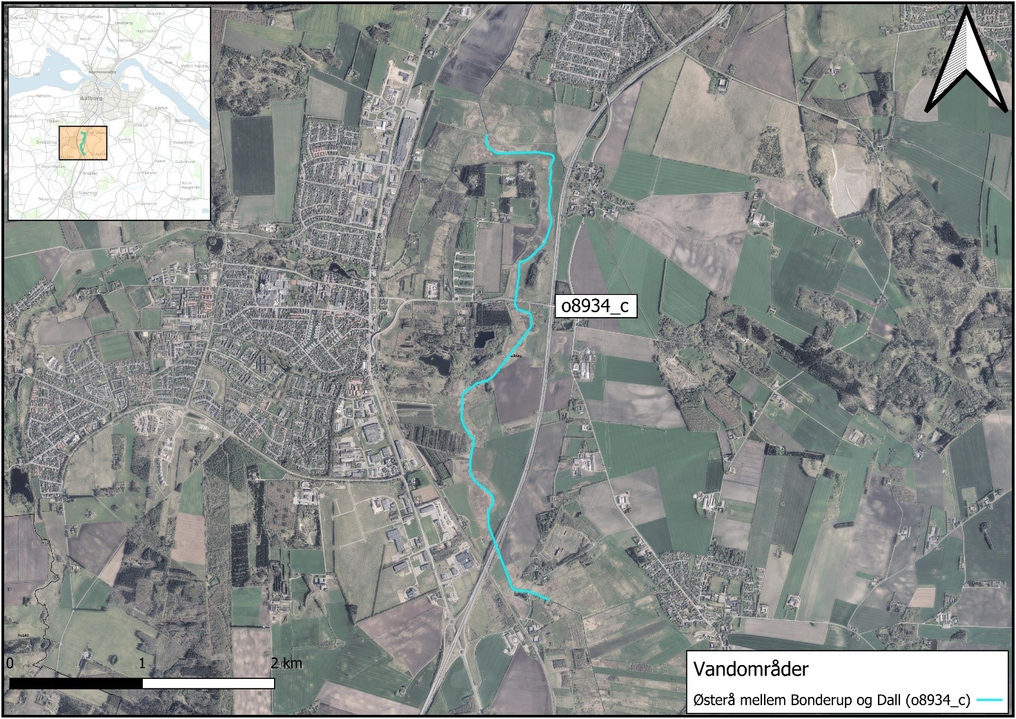 Oversigtskort over Østerå mellem Bonderup og Dall