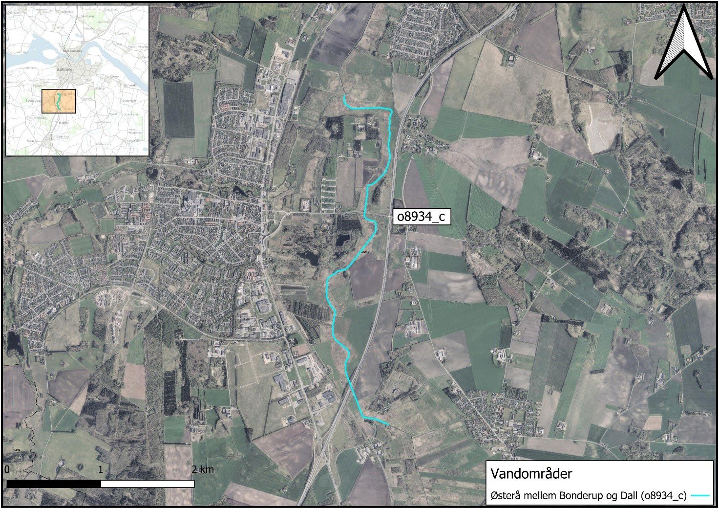 Oversigtskort over Østerå mellem Bonderup og Dall