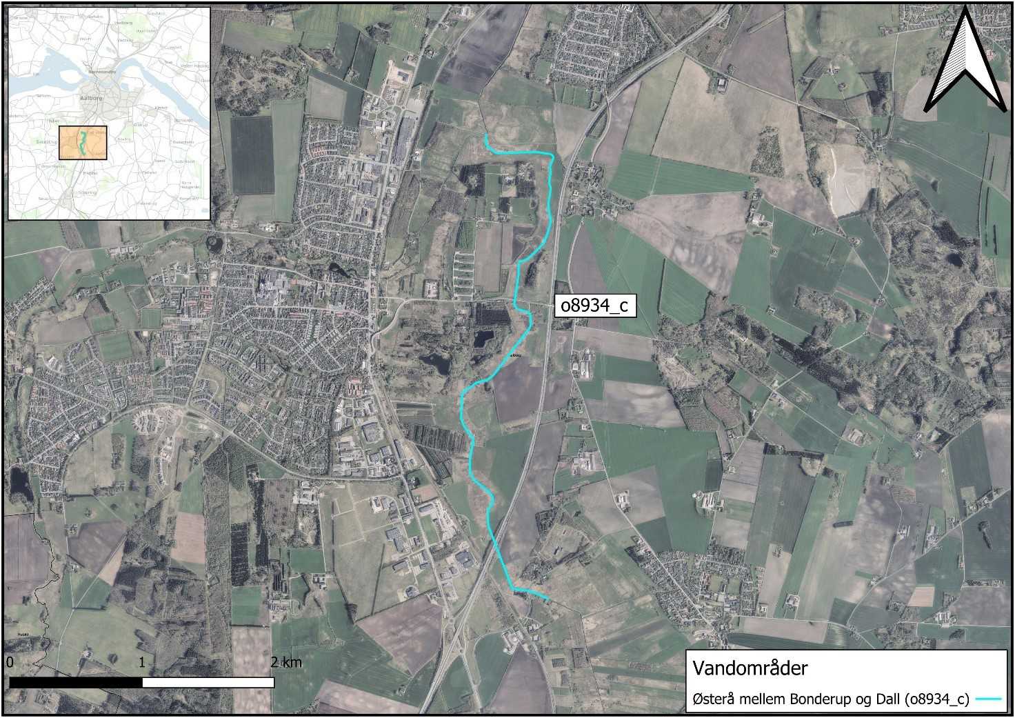 Oversigtskort over Østerå mellem Bonderup og Dall