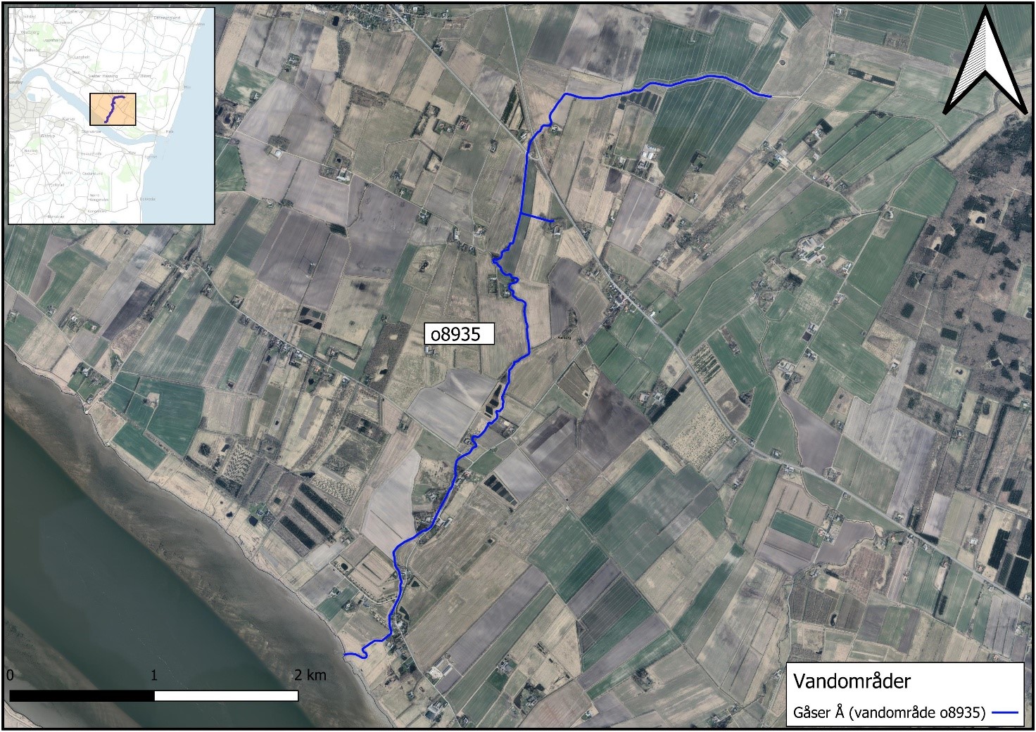 Oversigtskort over vandløbsrestaurering i Gåser Å