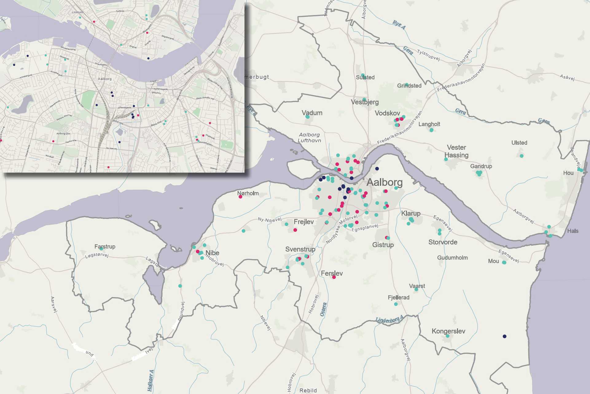 Kommunale bygninger, hvor Aalborg Kommune er pålagt at etablere mindst én ladestander jævnfør ladestanderbekendtgørelsen.