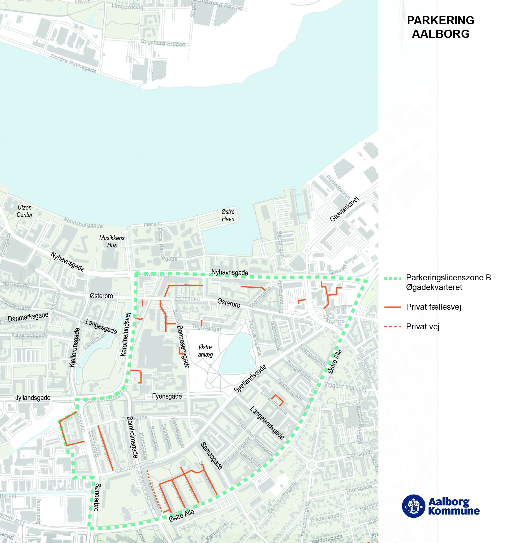Kort over private veje og private fællesveje i Øgadekvarteret